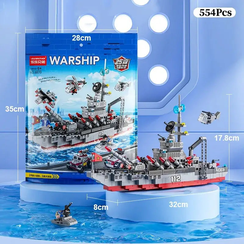 Maquette navire de guerre construction navire en plastique gris et rouge 554 pièces avec canons et hélicoptères magasins de jouets