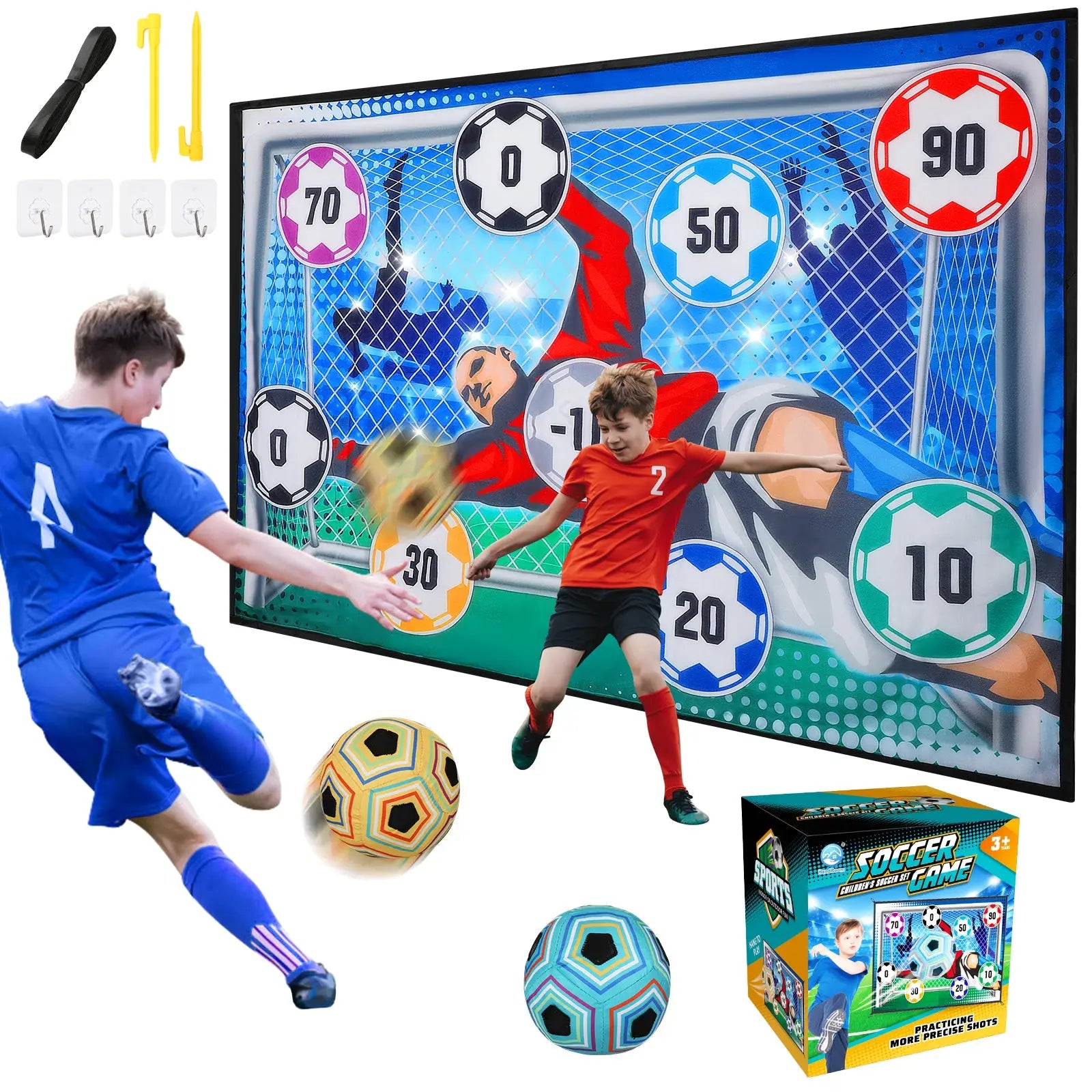 Jeu de football intérieur extérieur bleu et jaune avec cibles numérotées aide à améliorer la précision sur surface plane