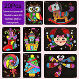 Set de 20 kits de jeu éducatif autocollant paillettes colorés avec coordination œil-main et dessins fantaisistes sur cartes noires