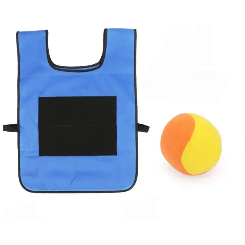 Gilet à scratch bleu avec panneau noir et balle en mousse orange-jaune pour jeu extérieur chat balle