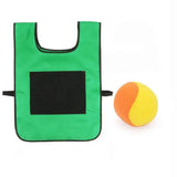 Gilet à scratch vert avec poche centrale et balle extérieur chat balle orange et jaune pour jeu extérieur chat