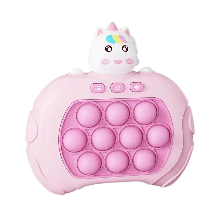 Jeu pop électronique licorne en silicone rose avec corne arc-en-ciel colorée idéal comme boîte cadeau
