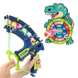 Jeu sport tir à l’arc avec arc en plastique bleu et vert et cible ballon adhésif thème dinosaure coloré