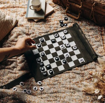 Jeu d’échecs et dames de voyage - tapis en velours premium