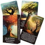 Jeu de cartes divinatoire forestier avec illustrations d arbres et texte en français sur des cartes divinatoires forestier