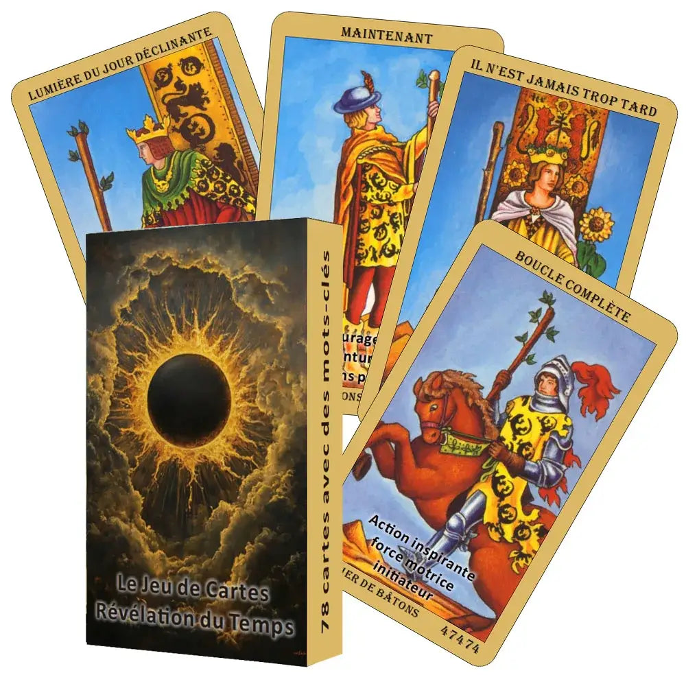 Jeux de carte divinatoire révélation du temps avec tarot unique noir et or eclipse et 78 cartes illustrées en français