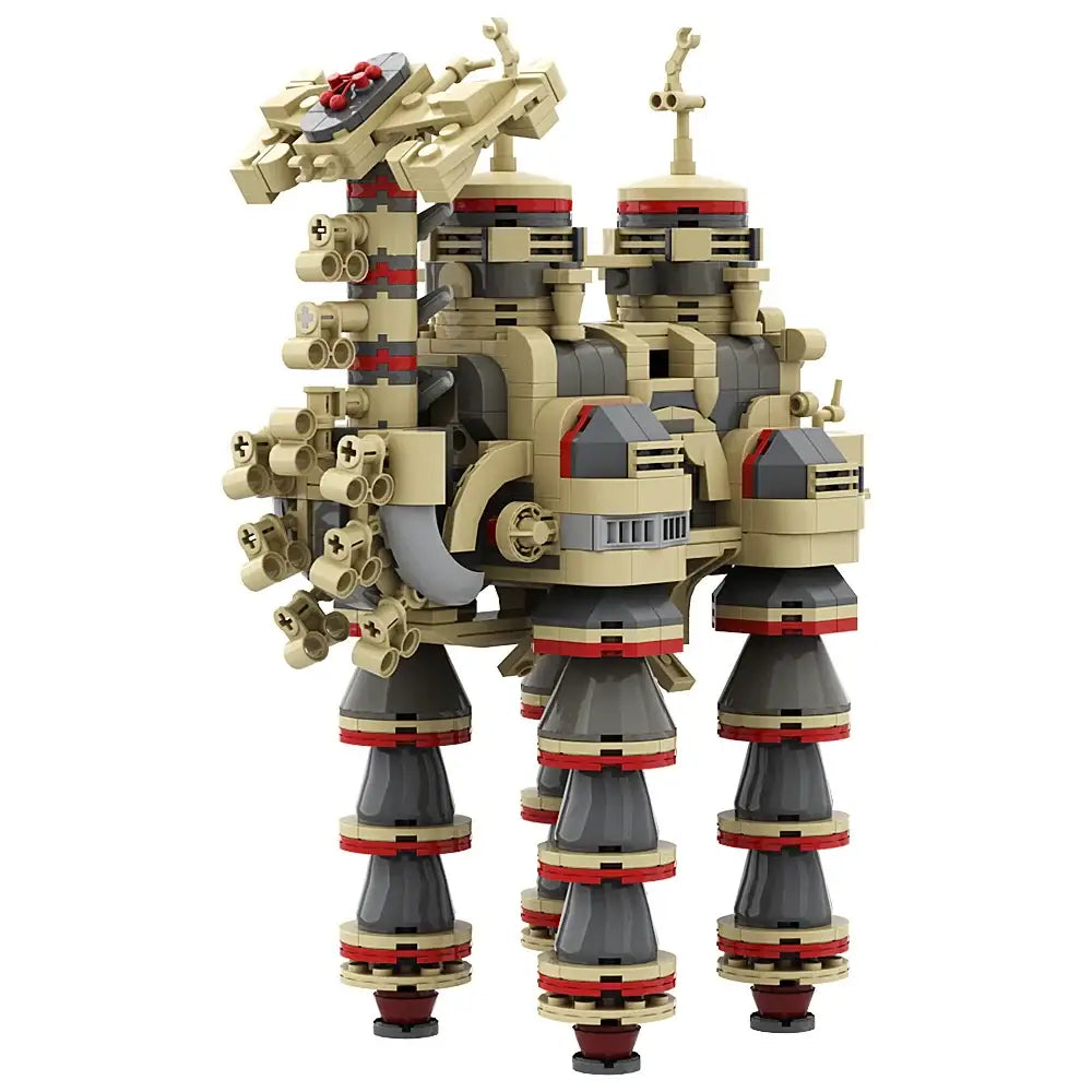 Lego zelda créatures divines avec mech beige et gris aux accents rouges et jambes articulées inspiré de tears of the kingdom