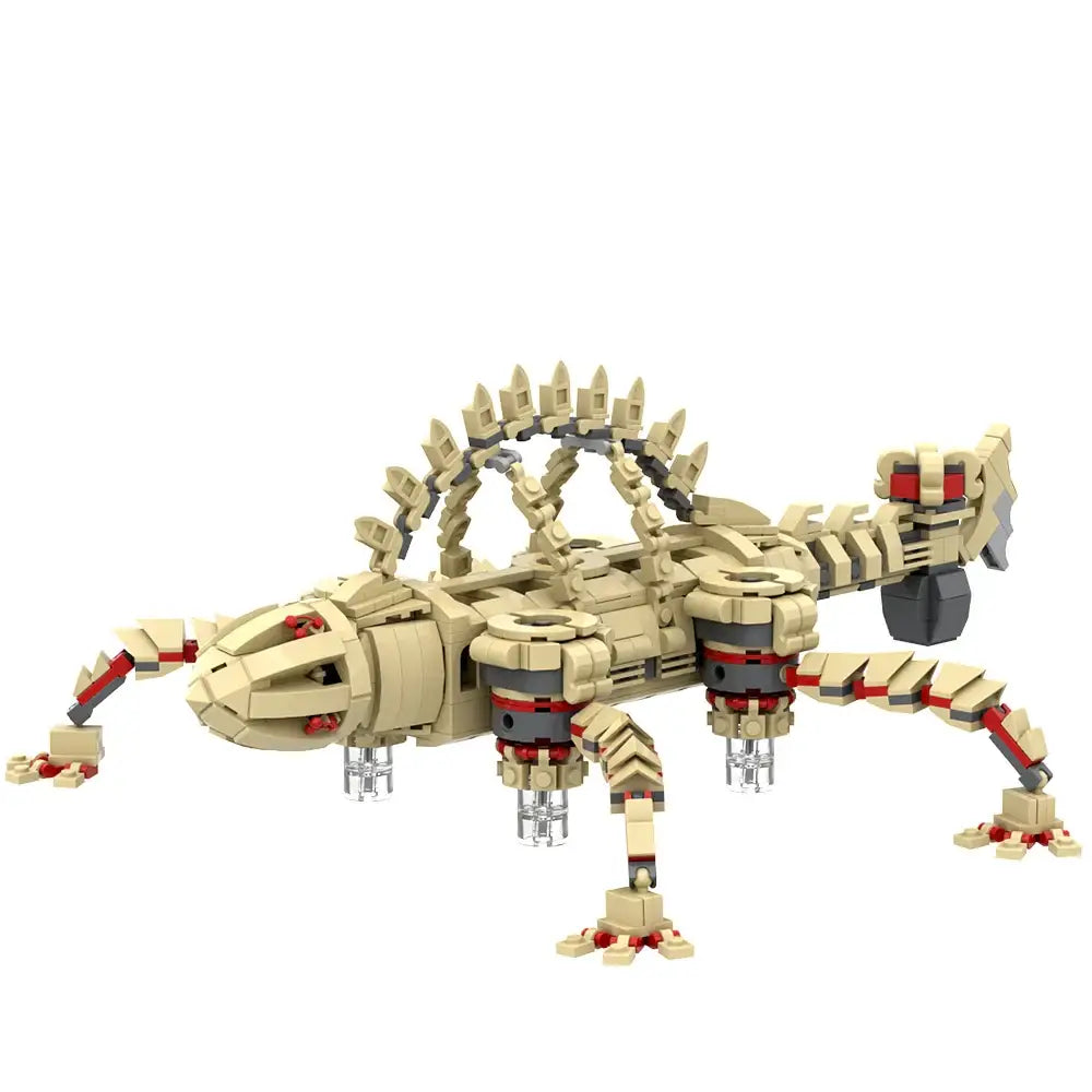 Dragon mécanique lego zelda beige et rouge avec membres articulés et pièces transparentes dans jeux de construction Créatures Divines Zelda