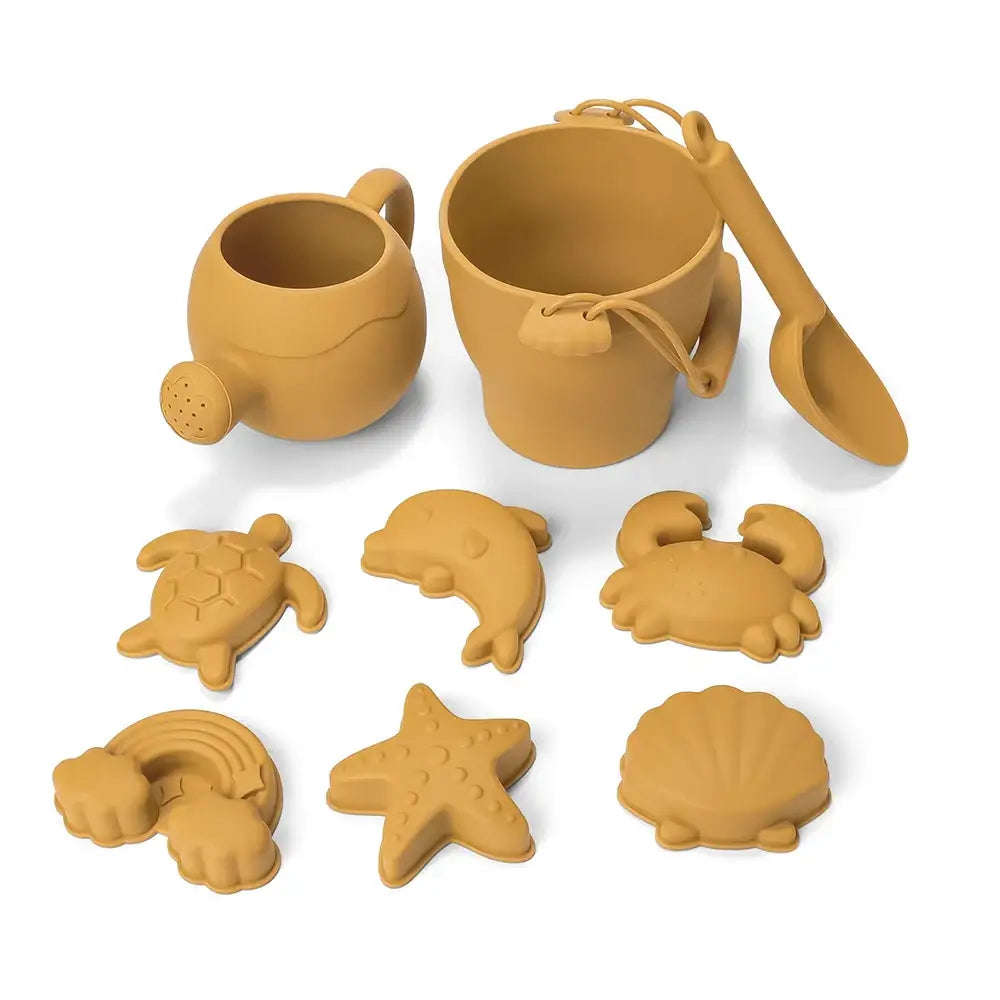 Jeu de plage enfants en silicone tan spécialement conçu avec arrosoir seau pelle et moules pour petits explorateurs aventures aquatiques garanties