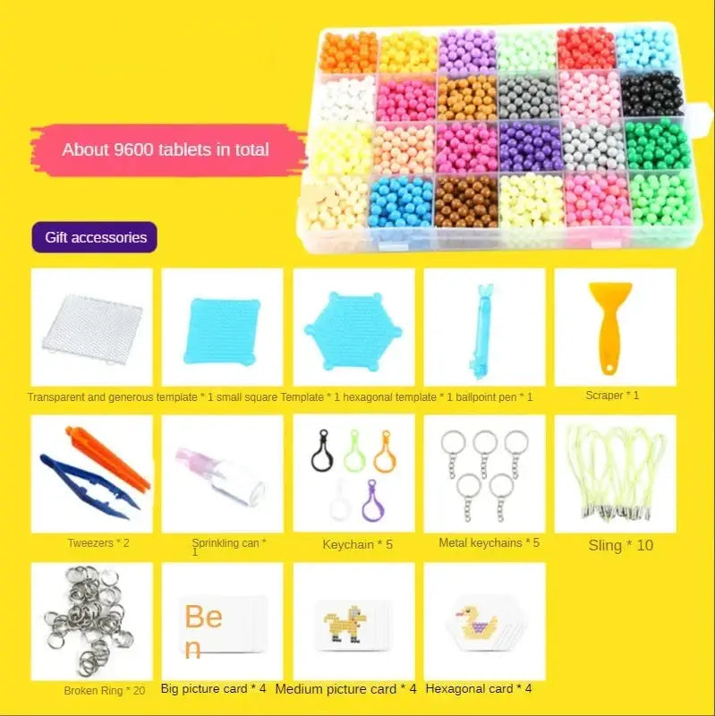 Jouet activité manuelle perles collantes avec 9600 perles collantes multicolores en plastique organisées par couleur