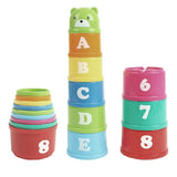 Jouet bébé tasses empilés en plastique coloré avec lettres chiffres et tasse ourson verte pour jeu éducatif tasses empilables bébé