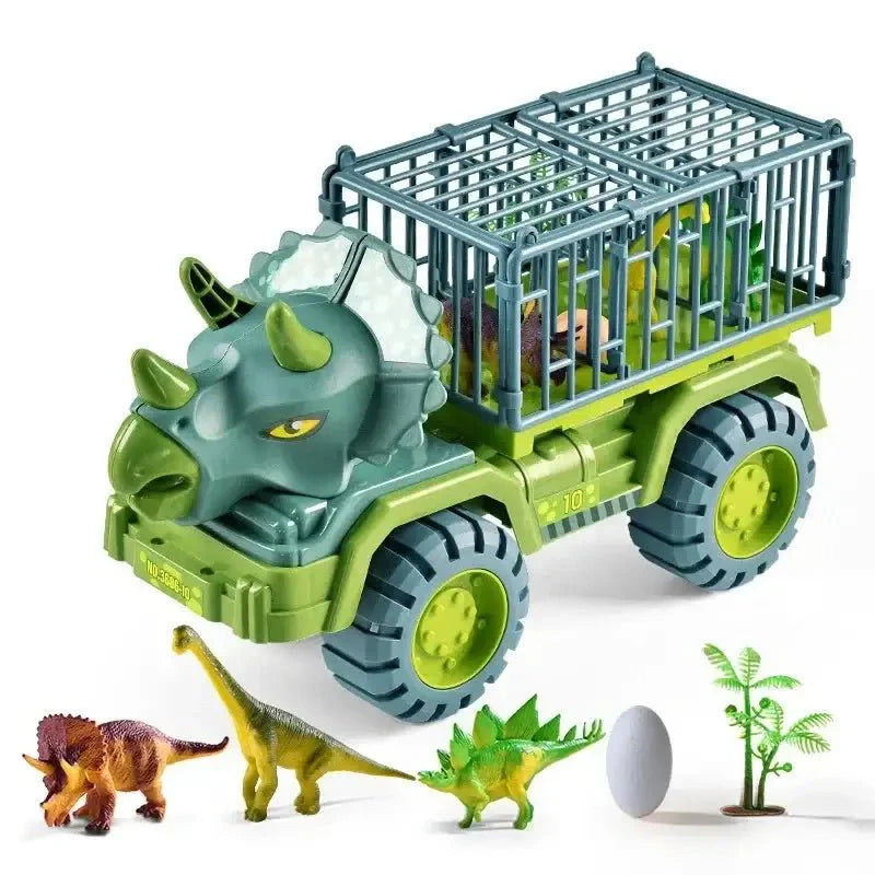 Camion dinosaures vert en plastique transporteur unique avec cage et petites figurines de dinosaures jouet camion dinosaures garçons