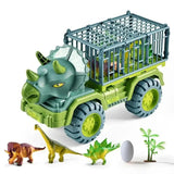 Camion dinosaures vert en plastique transporteur unique avec cage et petites figurines de dinosaures jouet camion dinosaures garçons