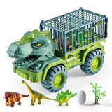 Jouet camion dinosaures garçon vert en plastique avec transporteur unique à tête de t-rex et remorque cage