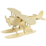 Jouet casse-tête puzzle en bois série militaire modèle avion biplan naturel avec train d’atterrissage flottant