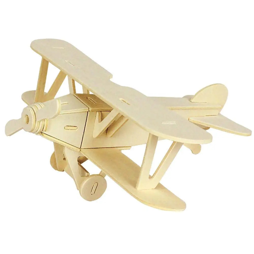 Modèle biplan en bois clair avec design classique deux ailes jouet casse-tête puzzle série militaire modèle