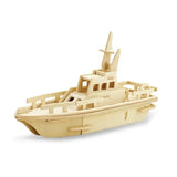 Jouet casse-tête puzzle en bois série militaire modèle d’un bateau de pêche beige clair avec détails découpés