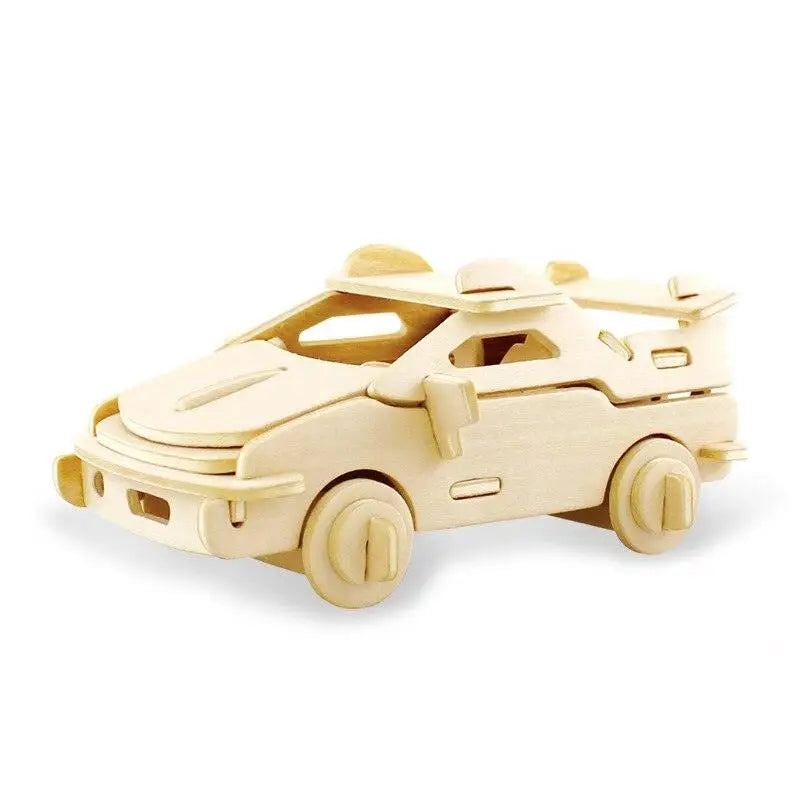 Jouet casse-tête puzzle en bois série militaire modèle d’une voiture sportive futuriste claire avec design angulaire détaillé