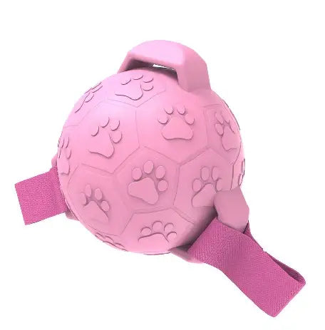 Jouet chien boules à mâcher en caoutchouc naturel durable rose avec design patte et sangles pour football interactif