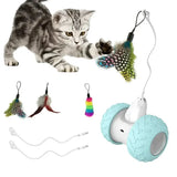 Jouet interactif electronique pour chat atuban bleu clair et blanc avec roues texturées et plumes interchangeables