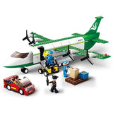 Jouet lego ambulance aérienne médicale vert et blanc avec hélices scène de chargement de fret