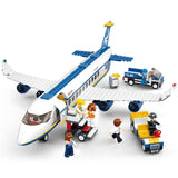 Jouet lego ambulance aérienne médicale en plastique bleu et blanc avec cockpit détaillé, fenêtres, train d’atterrissage et passerelle