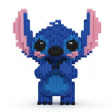 Jouet nano block stitch bleu rose en briques plastiques emboîtables pixelisées bleu et rose