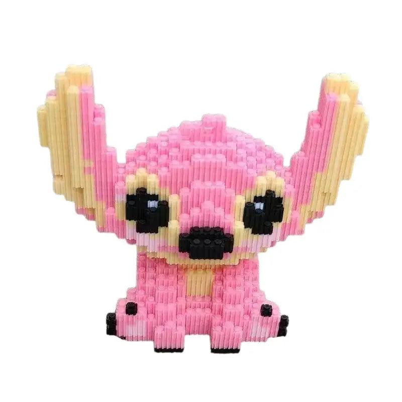 Figurine nano block stitch bleu rose en perles plastiques emboîtables rose et jaune jouet nano stitch bleu rose