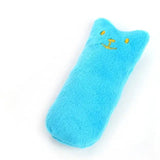 Peluche à mordre pour chat en matériau doux bleu clair avec yeux et nez brodés jaunes pour jouets à mâcher