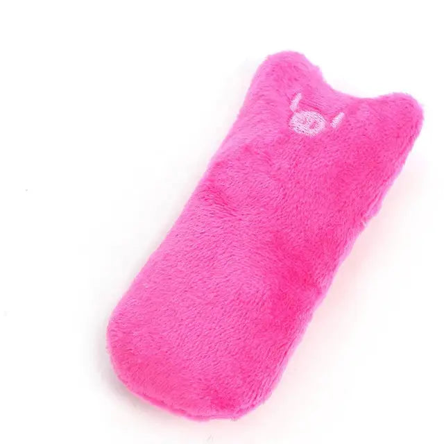 Jouet peluche à mordre rose en forme de chat avec visage brodé pour chats matériau doux et jouets à mâcher