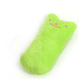 Peluche à mordre pour chat en forme de chat vert vif avec traits brodés roses en matériau doux jouets à mâcher