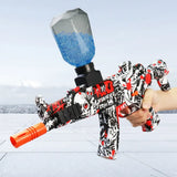 Pistolet à bille gel rechargeable noir blanc et rouge avec réservoir transparent bleu pour billes d’eau