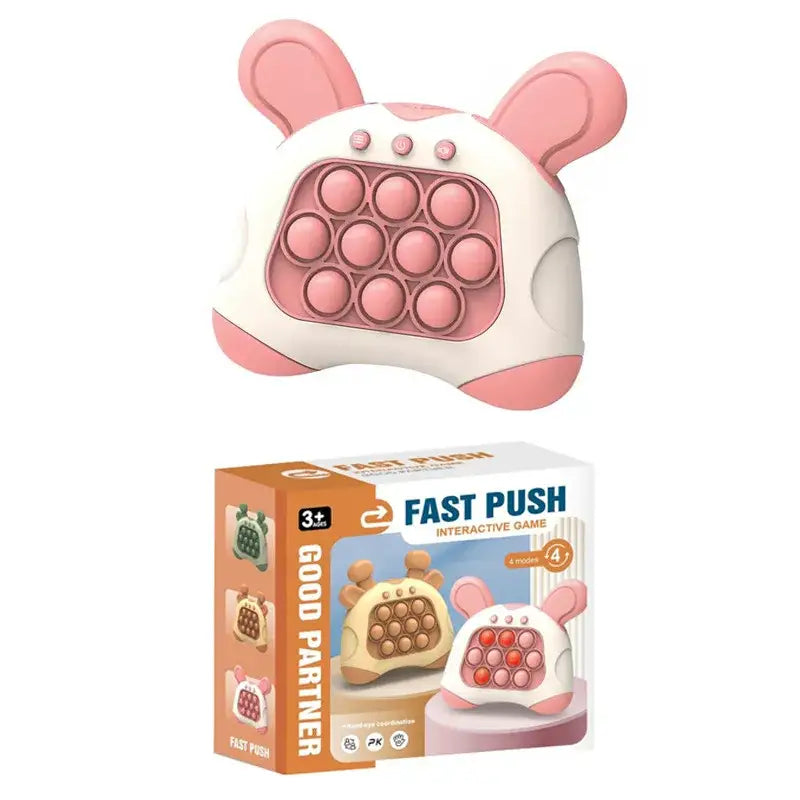 Jouet pop it machine portable en silicone souple avec bulles interactives en forme de lapin rose et blanc