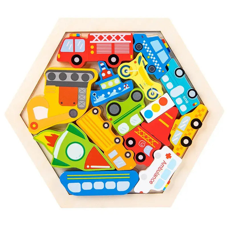 Jouet puzzle bois coloré en formes de véhicules pour stimuler les petites mains curieuses et mains curieuses