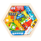 Jouet puzzle bois coloré en formes de véhicules pour stimuler les petites mains curieuses et mains curieuses
