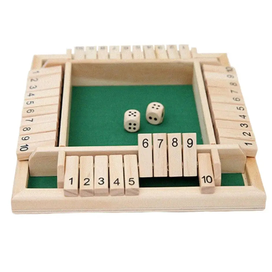 Jouet shut the box 4 joueurs en bois clair avec plateau en feutre vert et lames numérotées super jeu dapprentissage pour additions