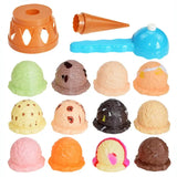 Jouet simulation marchand de glace avec cône coloré, cuillères à boules et douze glaces magnétiques assorties