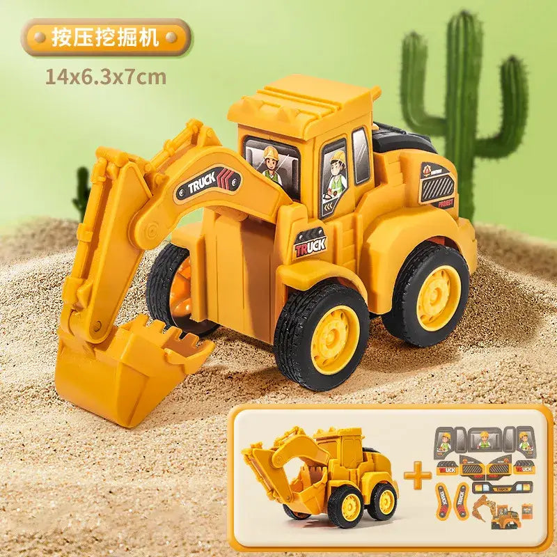 Jouet véhicule d’ingénierie jaune en plastique avec pneus noirs et marquage truck pour l’ingénierie chez enfants