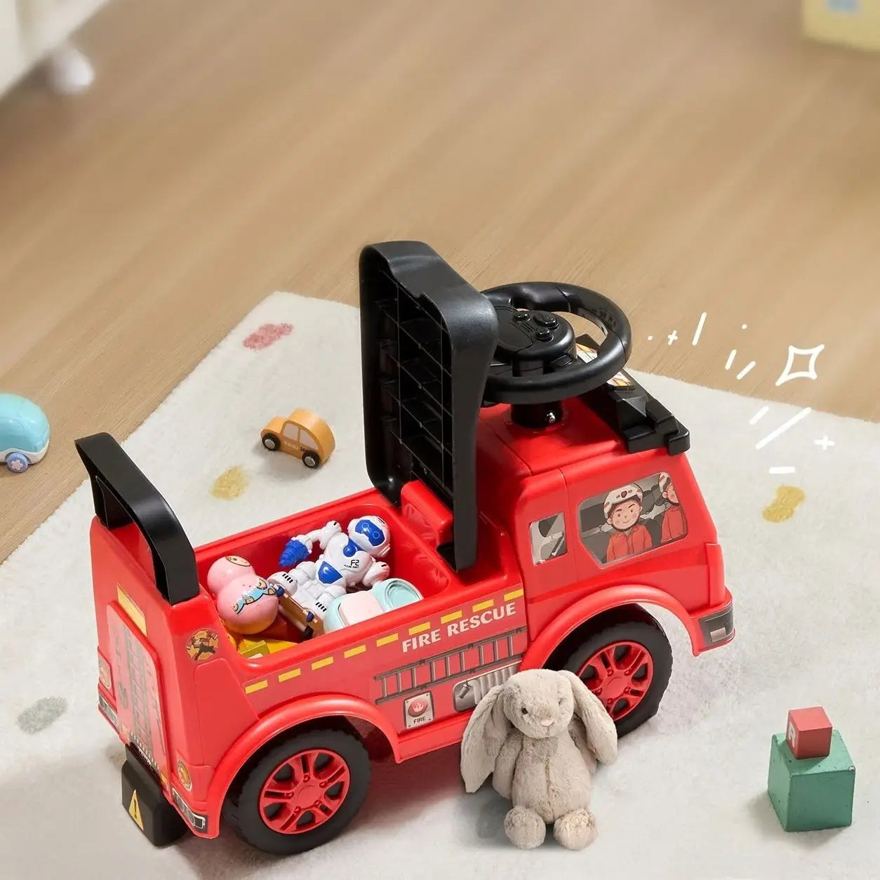 Kids' Ride-on Car with Musical Steering Wheel and Storage