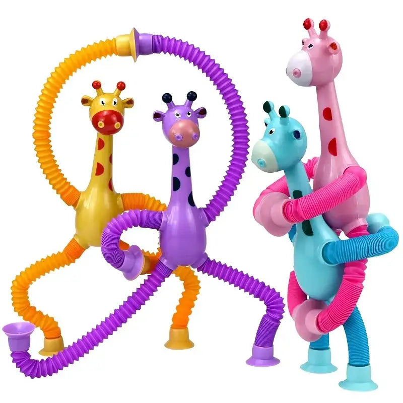 Jouet anti-stress girafe ventouse coloré flexible en plastique ondulé avec ventouses pour bain et jeux sensoriels