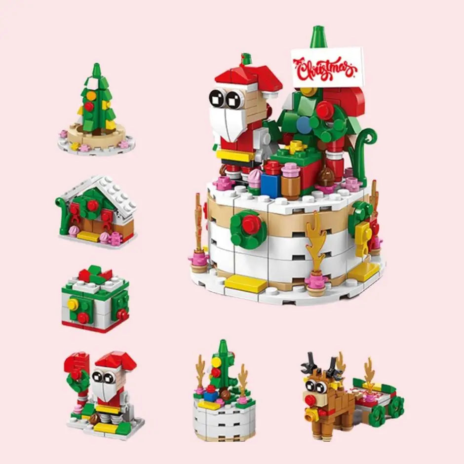 Figure lego père noël rouge blanc en plastique abs avec bonnet vert sur construction noël magique garanti 7 en 1