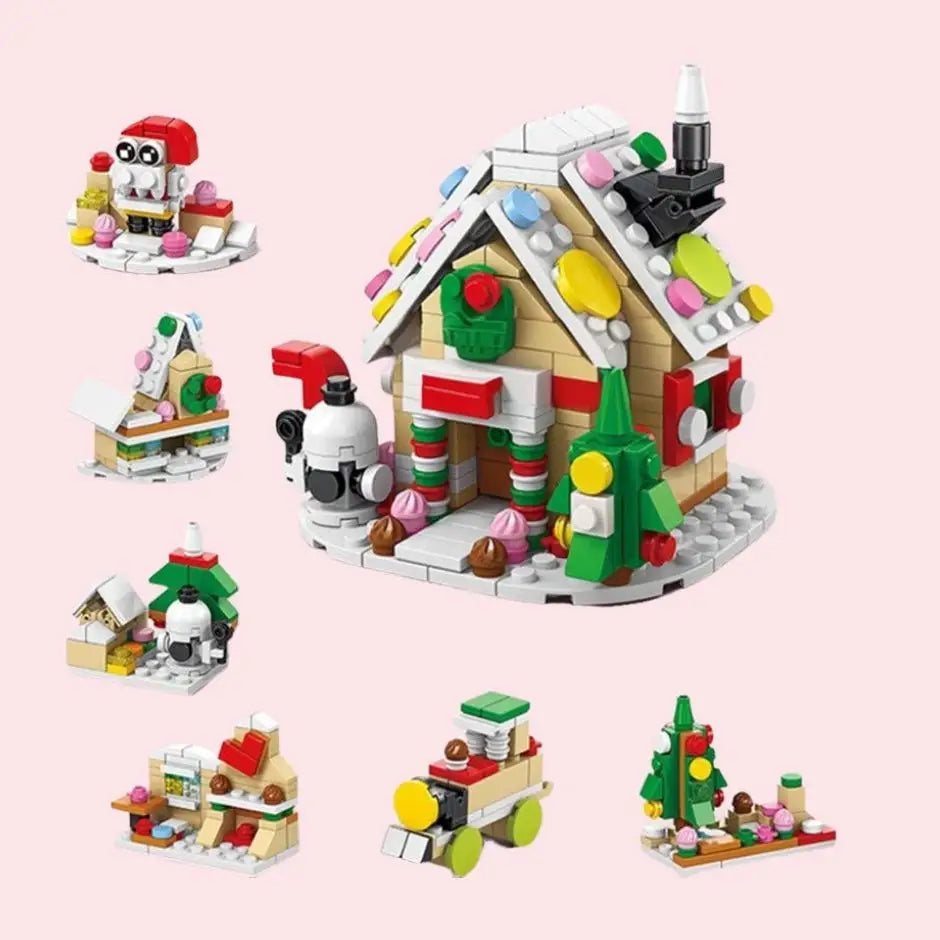Ensemble jouets de construction 7 en 1 fête de noël avec maison en pain d’épices colorée en plastique abs noël féérique