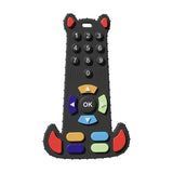 Jouet de dentition bébé en silicone noir en forme de chat avec oreilles rouges et boutons colorés pour gencives douloureuses