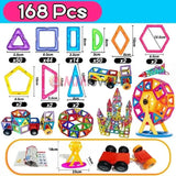 Ensemble coloré de 168 jouets magnétiques pour enfants avec formes variées offrant une expérience ludique créative