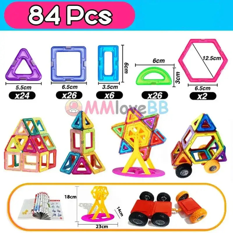 Ensemble de 84 pièces colorées de jouets magnétiques pour enfants offrant une expérience ludique créative