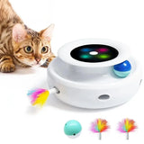 Jouet taquin 2 en 1 avec boule roulante irrésistible blanche led colorée et plume électronique attachée pour chats