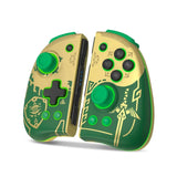 Joy-cons nintendo switch verts et or avec link de legend of zelda et motifs dorés détaillés pour nintendo switch zelda