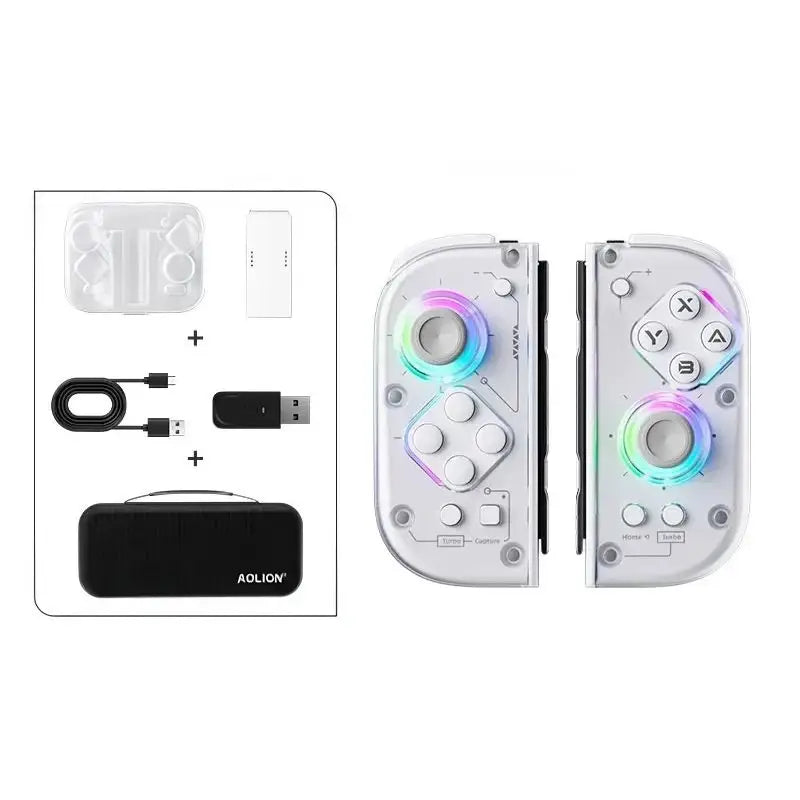Joycons professionnels nintendo switch blanc translucide avec design transparent futuriste et led rgb intégré aux boutons