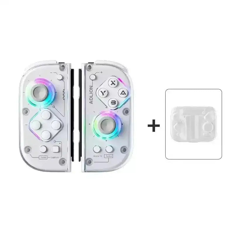 Joycons professionnels nintendo switch design transparent futuriste avec led rgb intégré autour des sticks et boutons