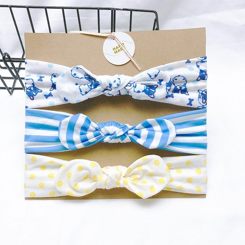 Bandeau fille bleu blanc et à pois jaune (lot de 3)
